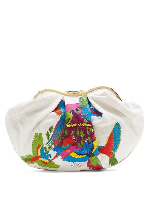 Matchesfashion.com Kilometre Paris - Cuba Embroidered Linen Clutch - Womens - White Multi