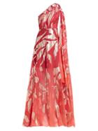 Matchesfashion.com Peter Pilotto - Leaf Jacquard Asymmetric Silk Blend Chiffon Gown - Womens - Red Gold