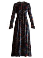 Matchesfashion.com Etro - Sunstone Floral Print Velvet Midi Dress - Womens - Navy Multi