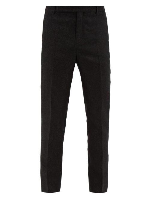 Matchesfashion.com Saint Laurent - Floral-jacquard Wool-blend Slim-leg Trousers - Mens - Black