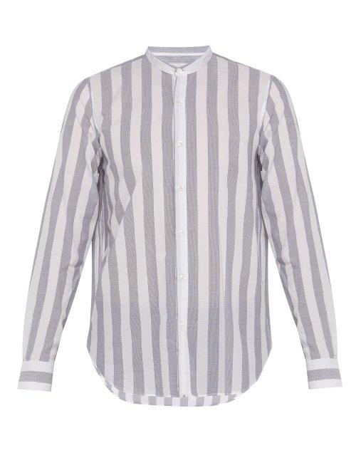 Matchesfashion.com Giorgio Armani - Band Collar Striped Cotton Seersucker Shirt - Mens - White Multi