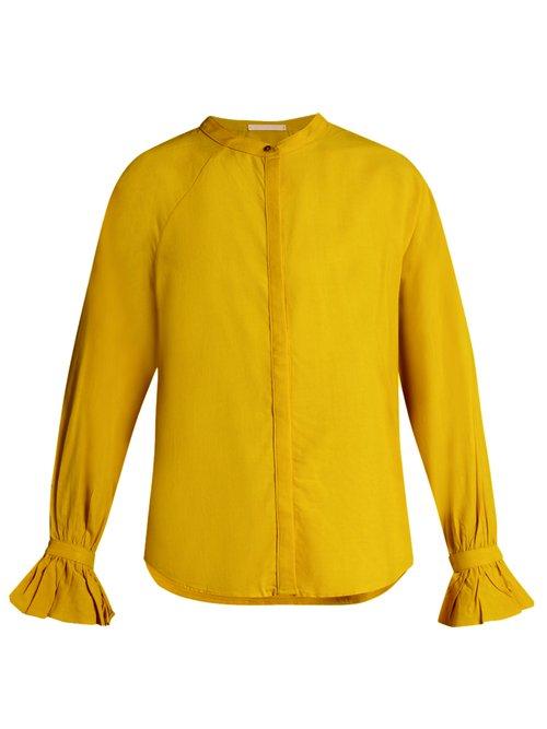 Matchesfashion.com Bliss And Mischief - Ruffled Cuff Poplin Blouse - Womens - Yellow