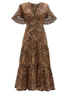 Matchesfashion.com Johanna Ortiz - Leopard Print Cotton Blend Midi Dress - Womens - Leopard