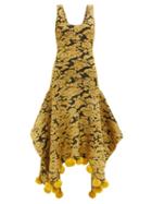 Matchesfashion.com Jw Anderson - Pompom-trimmed Floral-jacquard Lam Dress - Womens - Black Gold