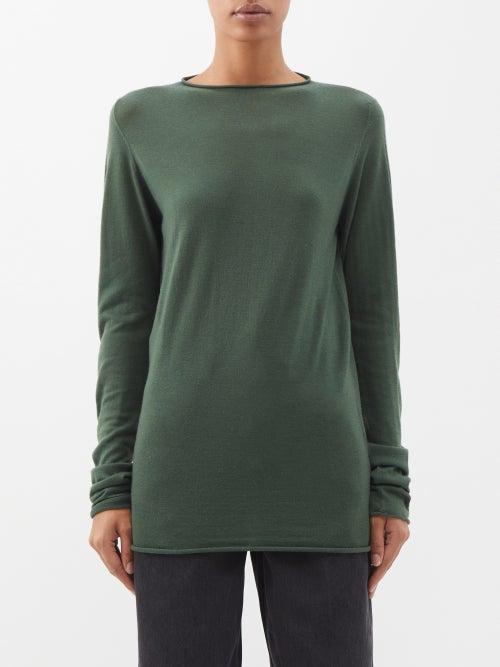 Raey - Raw-trim Responsible Merino-wool Crew-neck Sweater - Womens - Khaki