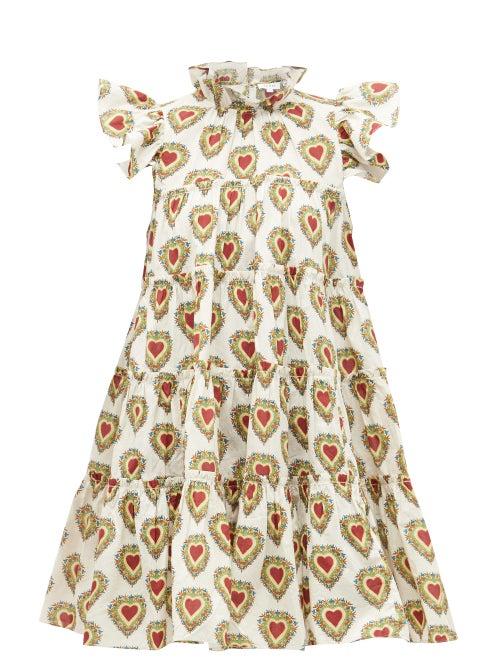 Matchesfashion.com Rhode - Tiffany Ruffled Heart-print Dress - Womens - White Print