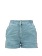 Matchesfashion.com Gucci - High-rise Side-stripe Chambray Shorts - Womens - Blue