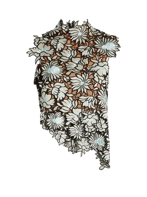 Self-portrait Asymmetric-hem Guipure-lace Top