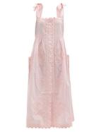 Matchesfashion.com Juliet Dunn - Tie-shoulder Rickrack-trimmed Cotton-poplin Dress - Womens - Light Pink