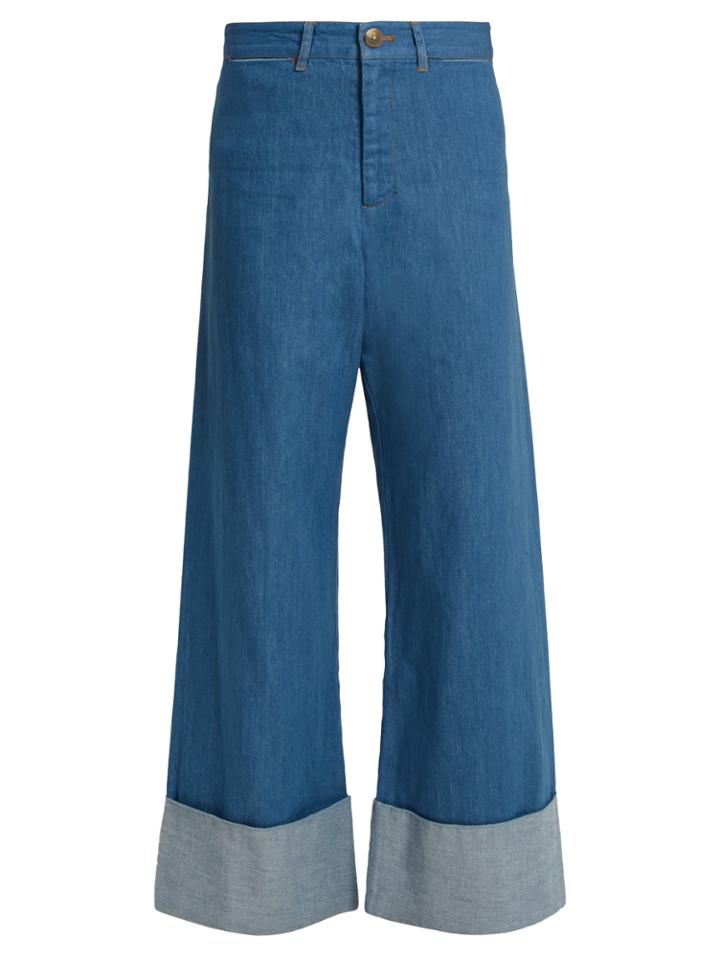Sea Wide-leg Turn-up Cuff Denim Cropped Jeans
