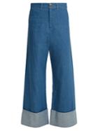 Sea Wide-leg Turn-up Cuff Denim Cropped Jeans