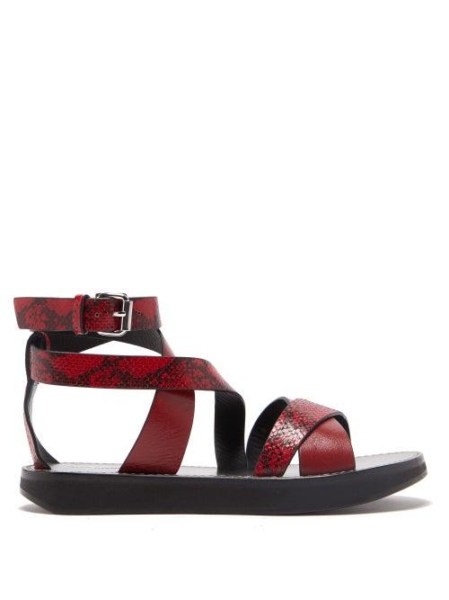 Matchesfashion.com Isabel Marant - Nasha Python-embossed Leather Sandals - Womens - Red