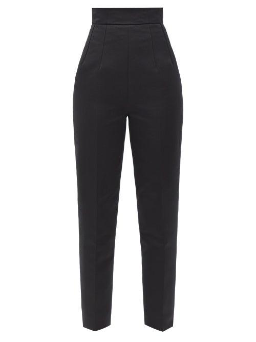 Emilia Wickstead - Quentin High-rise Satin Slim-leg Trousers - Womens - Black