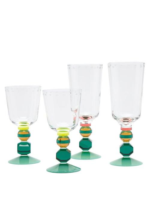 Matchesfashion.com Reflections Copenhagen - Set Of Four Mayfair Crystal Glasses - Clear Multi