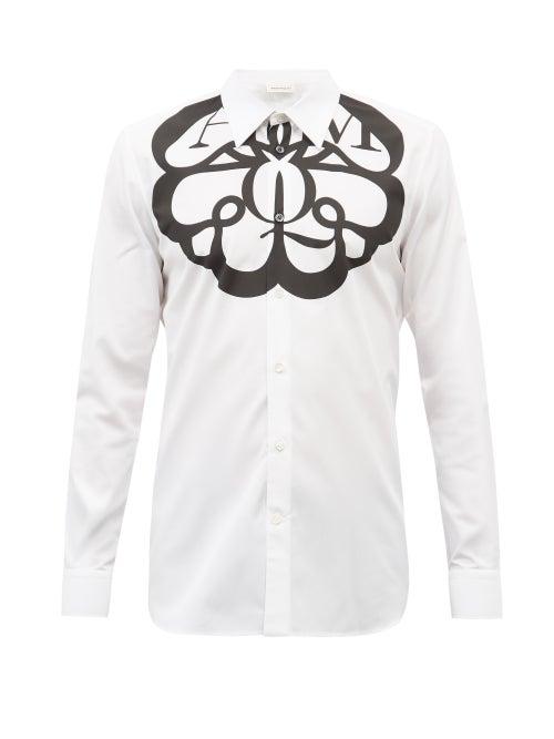 Alexander Mcqueen - Seal-print Cotton-poplin Shirt - Mens - White Black