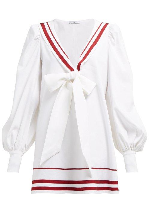 Matchesfashion.com Franoise - Sailor Collar Linen Blend Mini Dress - Womens - White