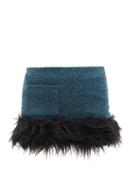 Saint Laurent - Faux Fur-trim Wool Tweed Mini Skirt - Womens - Blue