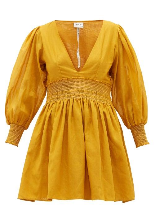 Matchesfashion.com Escvdo - Misa V-neck Cotton Mini Dress - Womens - Dark Yellow