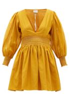 Matchesfashion.com Escvdo - Misa V-neck Cotton Mini Dress - Womens - Dark Yellow