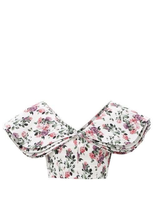 Matchesfashion.com Emilia Wickstead - Dandy Floral-print Cotton-blend Cropped Top - Womens - White Print