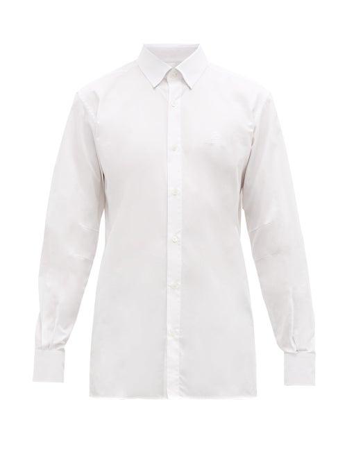 Matchesfashion.com Balmain - Logo Embroidered Cotton Poplin Shirt - Mens - White