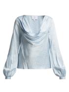 Matchesfashion.com Rebecca De Ravenel - Cheetah Print Cowl Neck Silk Blouse - Womens - Blue Print