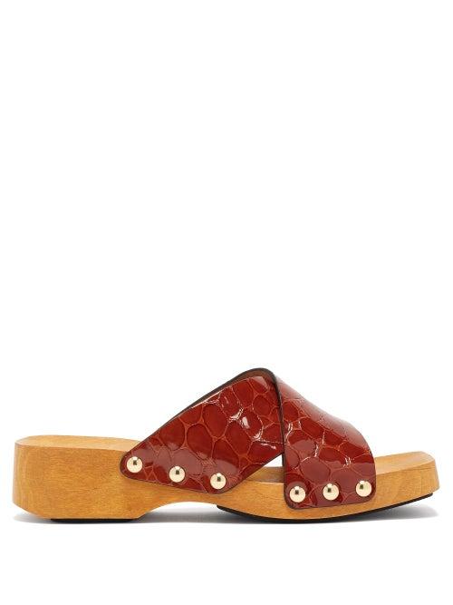 Matchesfashion.com Marni - Crocodile-effect Leather Clog Mules - Womens - Brown