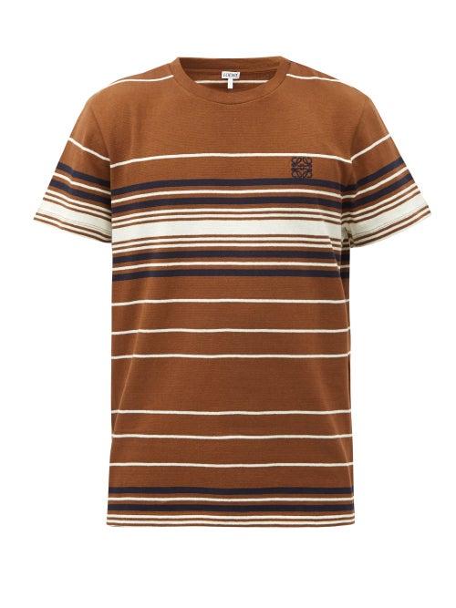 Matchesfashion.com Loewe - Anagram-embroidered Striped Cotton-jersey T-shirt - Mens - Brown Multi
