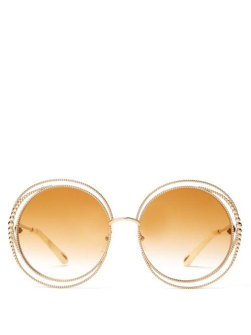 Matchesfashion.com Chlo - Carlina Chain Frame Oversized Round Sunglasses - Womens - Gold
