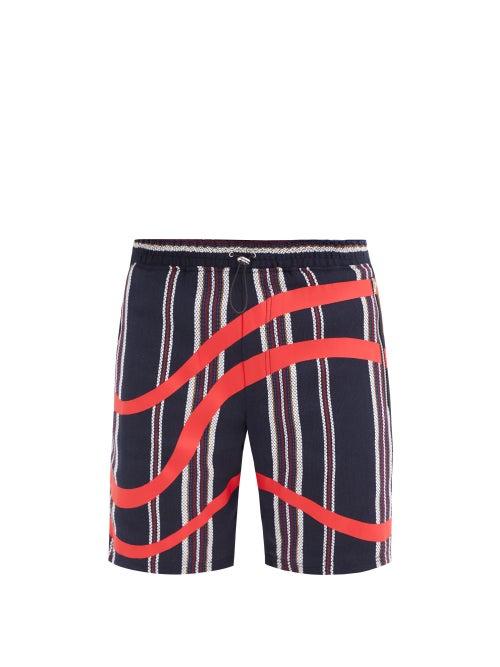 Matchesfashion.com Ahluwalia - Striped Cotton-hopsack Shorts - Mens - Navy Multi