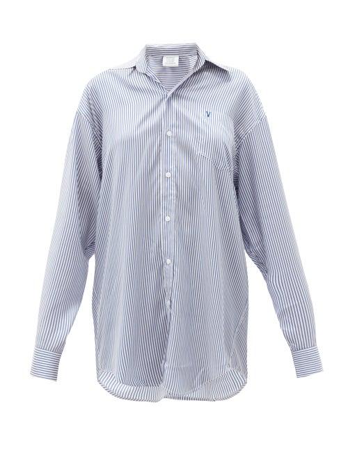 Matchesfashion.com Vetements - Oversized Logo-embroidered Striped Silk Shirt - Womens - Blue White
