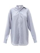 Matchesfashion.com Vetements - Oversized Logo-embroidered Striped Silk Shirt - Womens - Blue White
