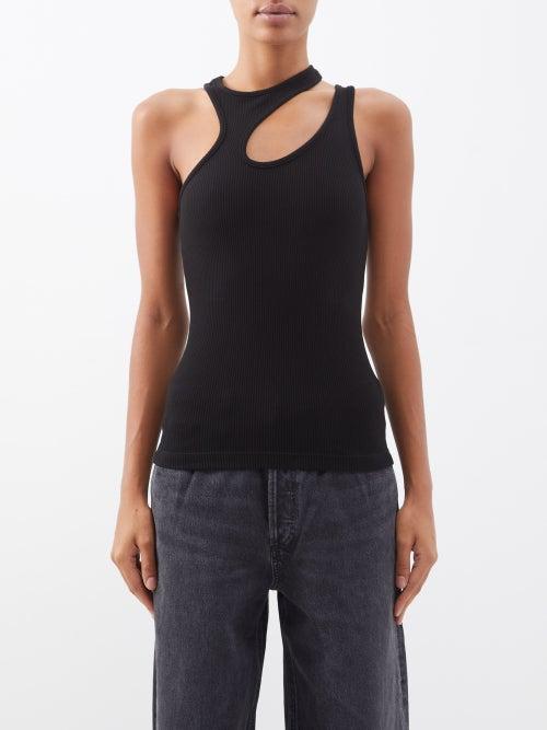 Agolde - Athena Asymmetric Ribbed Tank Top - Womens - Black