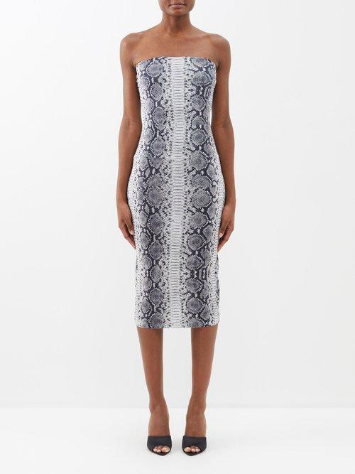 Norma Kamali - Strapless Snake-print Jersey Midi Dress - Womens - Snake