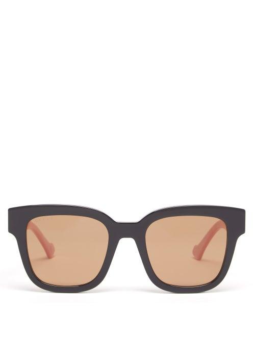 Gucci - Bi-colour Square Acetate Sunglasses - Womens - Black Pink
