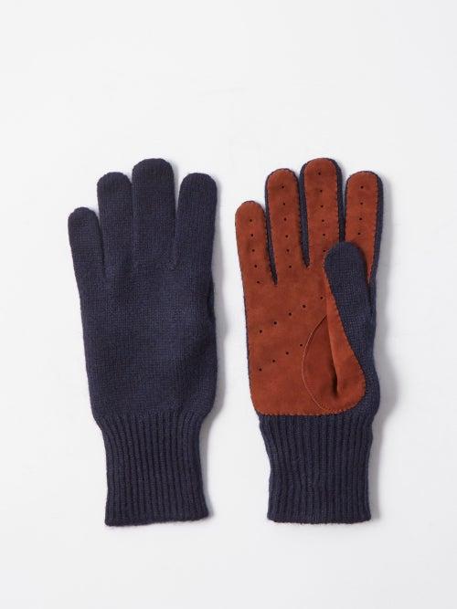 Brunello Cucinelli - Cashmere And Suede Gloves - Mens - Navy Multi