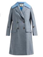 Matchesfashion.com Fendi - Checked Double Breasted Wool Blend Coat - Womens - Blue Multi