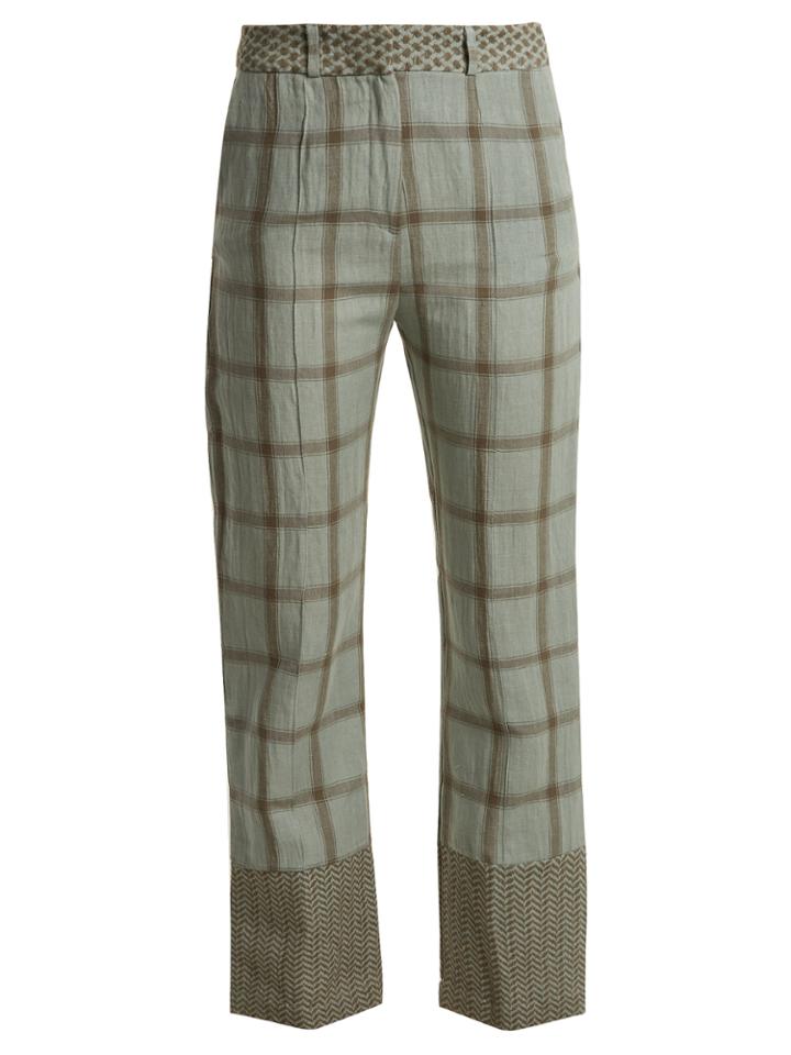 Cecilie Copenhagen Checked Cotton And Linen-blend Trousers