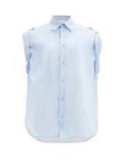 Matchesfashion.com Raey - Roll-sleeve Sheer Cotton-blend Shirt - Womens - Light Blue