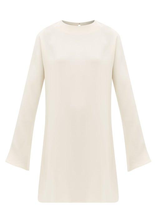 Matchesfashion.com La Collection - Bianca Fluted-sleeve Silk-crepe Mini Dress - Womens - Ivory