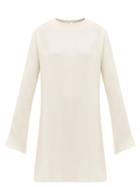 Matchesfashion.com La Collection - Bianca Fluted-sleeve Silk-crepe Mini Dress - Womens - Ivory