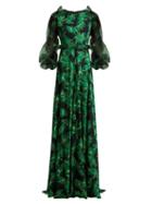 Matchesfashion.com Andrew Gn - Peacock Feather Print Silk Gown - Womens - Green Print