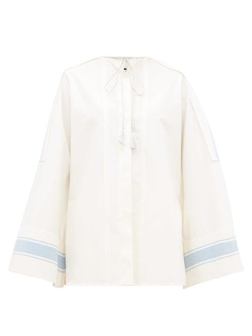 Matchesfashion.com Jil Sander - Leslie Tie Neck Cotton Wide Sleeve Shirt - Womens - White Multi