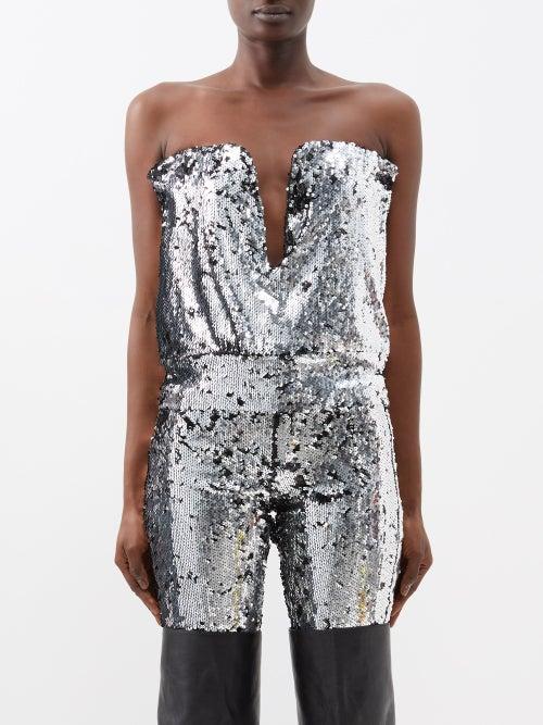 Isabel Marant - Mandy Sequinned Plunge Top - Womens - Silver