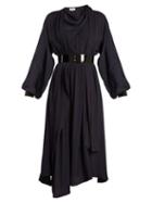 Matchesfashion.com Maison Margiela - Asymmetric Draped Crepe Back Satin Dress - Womens - Navy