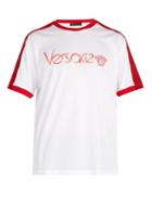 Matchesfashion.com Versace - Logo Embroidered Cotton Jersey T Shirt - Mens - White
