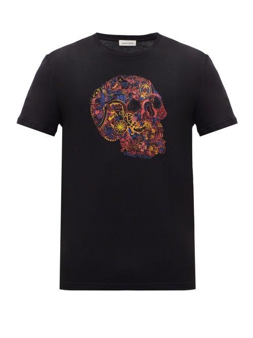 Matchesfashion.com Alexander Mcqueen - Floral Skull-print Jersey T-shirt - Mens - Black