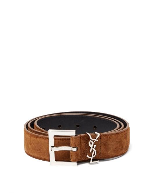Matchesfashion.com Saint Laurent - Logo Plaque Suede Belt - Mens - Tan