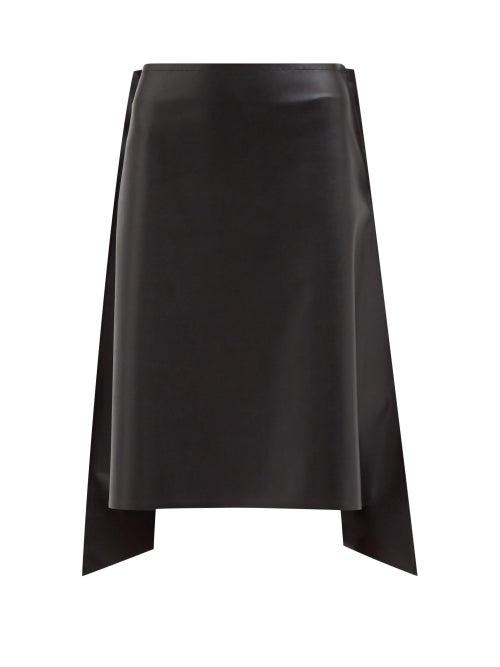 Mm6 Maison Margiela - Curved-hem Faux-leather Skirt - Womens - Black