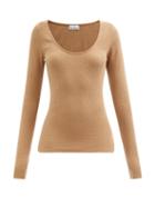 Ladies Rtw Raey - Long-sleeved Scoop-neck Cotton-blend Top - Womens - Camel